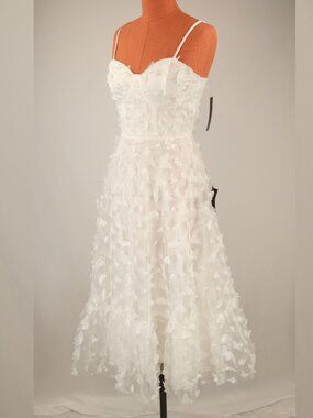 Lulu's Time to Fly 3D White Butterfly Lace-Up Midi Dress, Small